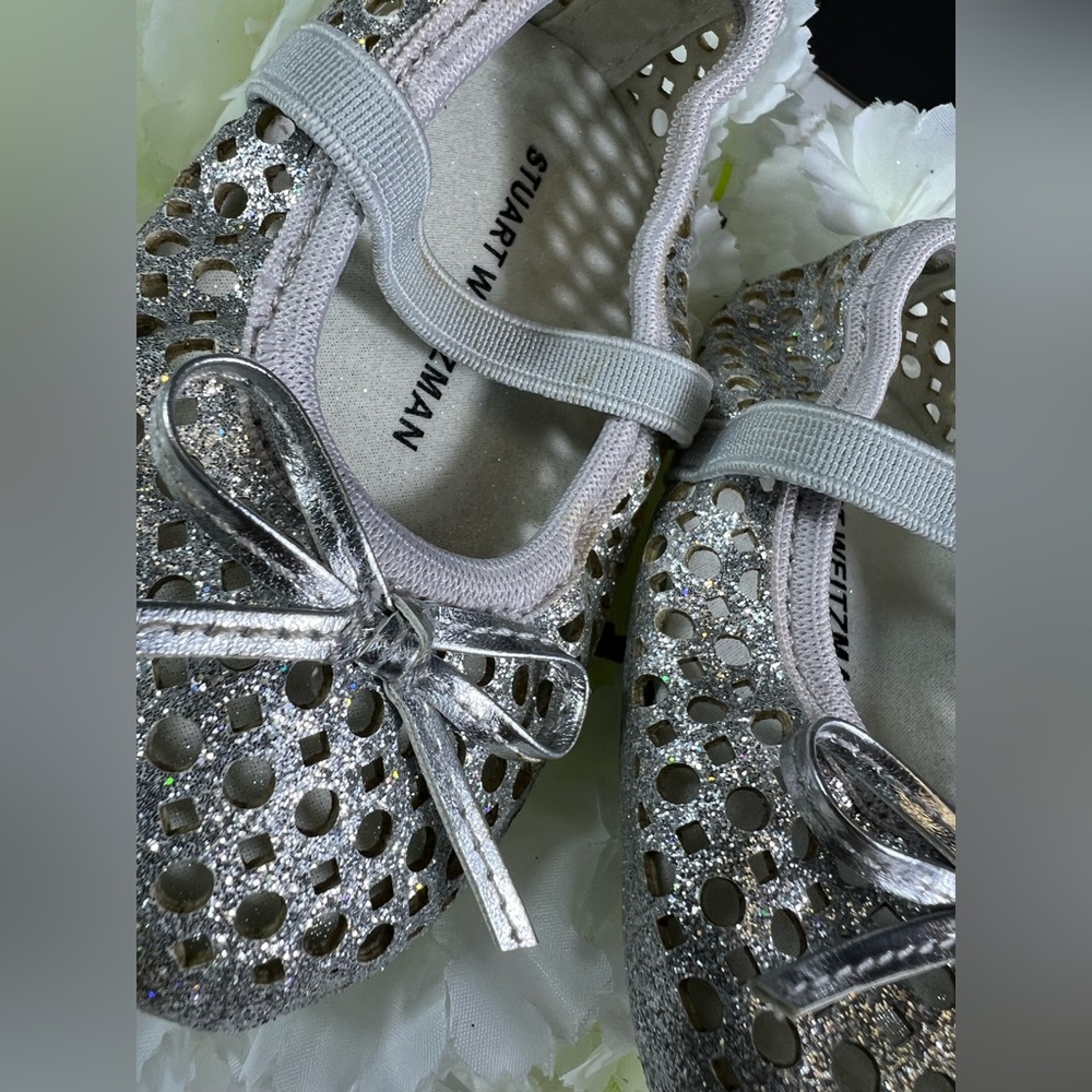 Stuart Weitzman "My First Weitzmans" Silver Glittery Ballet Flats Infant Size 4 - Picture 9 of 15